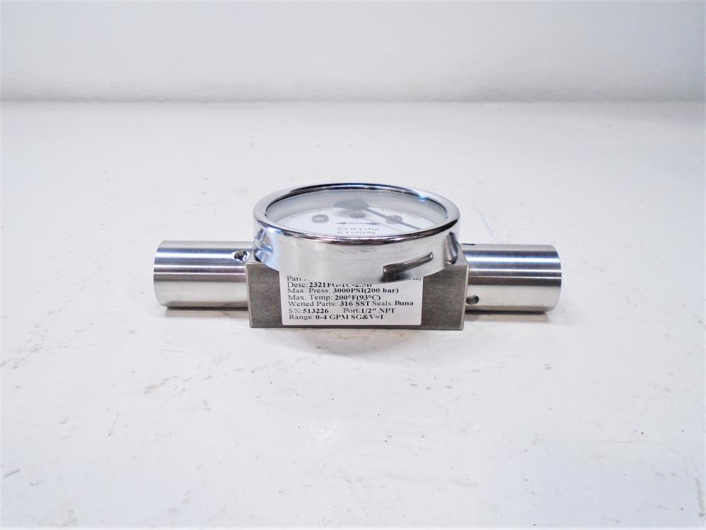 Orange Research 0-4 GPM In-Line Flow Meter, 1/2" NPT, Stainless, 2321FG-1C-2.5B